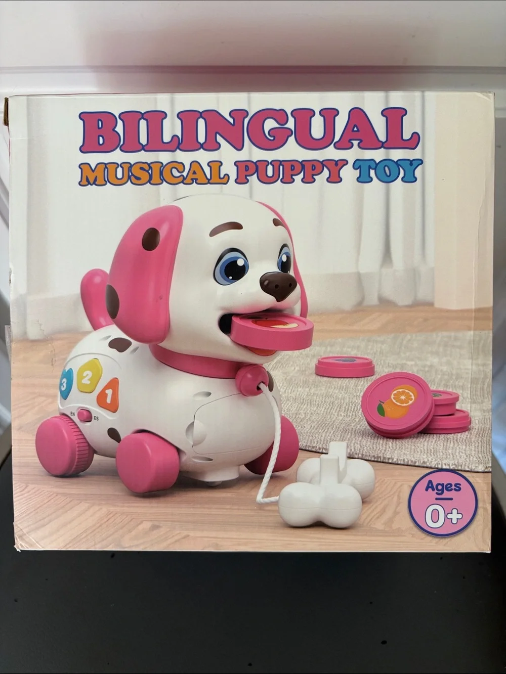 New Bilingual Musical Puppy Toy - Pink and White